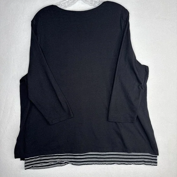 J. Jill Black Layered Striped Long Sleeve Top XL Womens Contrast Hem - Picture 2 of 8
